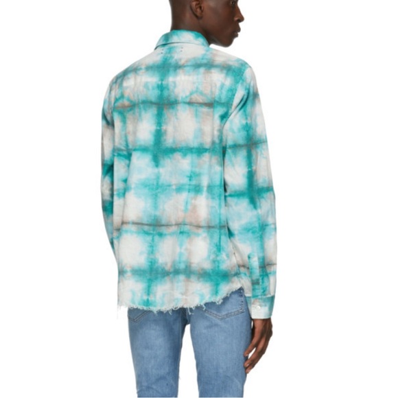 New AMIRI Men's Watercolor Plaid Button Down Shirt - Picture 2 of 11